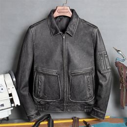 Free shipping.Plus MA-1 bomber leather coat,thick cowhide Jacket,men's genuine Leather jacket.man vintage brown leather clothes LJ201029