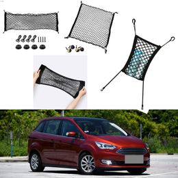 For Ford Grand C-MAX Car Vehicle Black Rear Trunk Cargo Baggage Organizer Storage Nylon Plain Vertical Seat Net