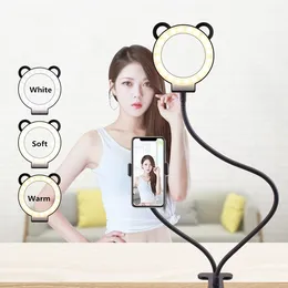 New Panda Selfie Led Ring Light With Long Arm Mobile Phone Holder Desk Clip Usb Ring Lamp For Youtube Tiktok Live Stream Office