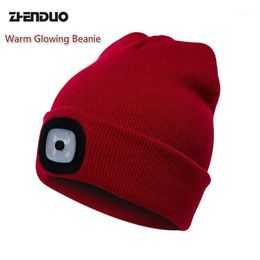 Beanie Caps Luminous Cap Mountaineering Fishing LED Knitted Keep Warm Traveling In Winter Lamp Hat Cycling & Masks