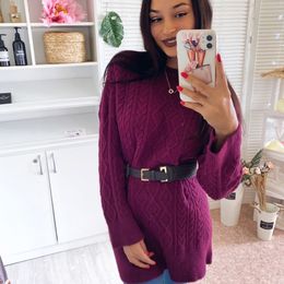 Oversized Sweater Solid Knit Round Neck Korean Loose Long Pullovers Women Autumn Winter Clothes LJ201112