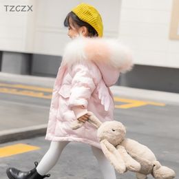 Winter Girls Down Jackets New Fashion Little angel Modelling Children's Coats Mid-length Thickened white duck down Baby wear LJ201120