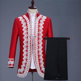 Europe Gothic Style Burgundy Red Palace Men's Suit Jacket Nightclub Singer Prom Performance Blazer Coat Costumes For Party 201106