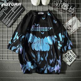 Blue Butterfly T Shirt Men Harajuku Hip Hop Short Sleeve ees Casual ops Streetwear Oversized Shirts Cotton Mens Clothes 220312