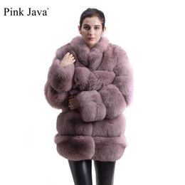 pink java QC8142 new model women real fox fur coat with fox fur collar long sleeves coat gebuine fox outfit high quality 201212