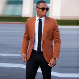 Men's Suits & Blazers Fashion Orange Brown Men Suit Slim Fit Tuxedo Casual Custom Masculino 2 Pieces Jacket With Pant1