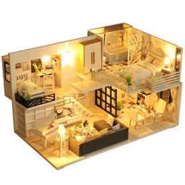 best music toys Canada - Doll house Furniture Wooden Miniature DIY Kit with Dust Cover Music Box Assemble Crafts Toy Best Birthday Gift For Children Girl 201217