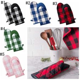 Oven Gloves Microwave Heat Proof Resistant Glove Convenient Finger Protect Anti-hot Oven Glove Bakeware Gloves 5 Colors Plaid RRC4258
