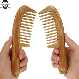 MOQ 50 PCS New Arrival Premium Natural Green Sandalwood Comb Customized LOGO Wooden Hair Combs for Women Men