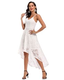 ladies elegant sling lace skirt sleeveless bowknot dress hollow sexy prom costume fishtail irregular unique design