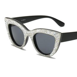 High Quality Cat Eye Vintage Brand Designer Crystal Sunglasses Women Bling Rhinestone Glasses Rave Festival Party Eyewear