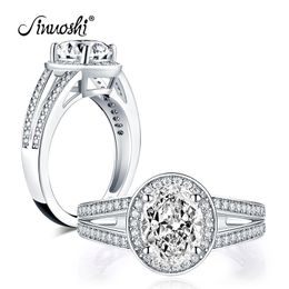 AINUOSHI 925 Sterling Silver 2.0 CT Oval Cut Halo Ring Engagement Simulated Diamond Women Wedding Silver Rings Jewellery Gift Y200106
