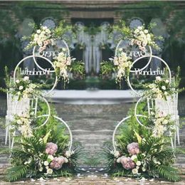 Party Decoration Wedding Donut Metal Iron Road Lead Backdrop Decorative Silk Flowers Stand Arrangement Welcome Area Two Sides Props