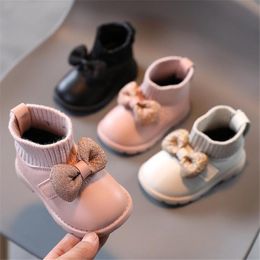 2020 Winter New Girls Princess Shoes Plus Velvet Cotton Boots Fashion Bow Children Short Boots Comfortable Warm Thicken Children Boots