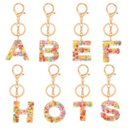Cross-border resin 26 English letters keychain fruit series pendant key ring gift