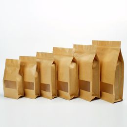 25 pcs Flat Bottom Kraft Paper Stand Up Pouches Square Zipper Bags Eight Side Sealed Zip lock