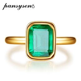 PANSYSEN 18K Gold Colour Emerald Rings for Women Vintage Real Silver 925 Ring Mens Jewellery Brand Anniversary Party Gift wholesale 220216
