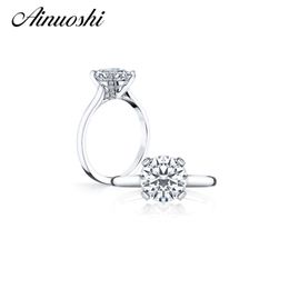 AINOUSHI Round Cut Solitaire Ring Women Engagement Rings Real Solid 925 Sterling Silver Wedding Ring Y200106