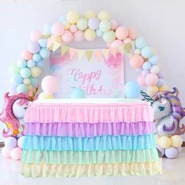 5 Layer Tulle Table Skirt Tutu Table Skirts Tableware Baby Shower Birthday Party Decorations Banquet Wedding Home Party Supplies Y200421