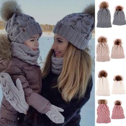 NASHAKAITE Family Look Autumn Winter Hats Women Baby Girl Mother and daughter Hairball Knitted Twist Hat matching outfits LJ201111