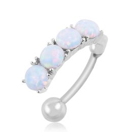 Opal Navel Rings Anti Allergy Surgical Steel Belly Button Ring Diamonte Dangle Reverse Belly Bar For Women