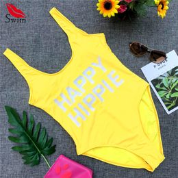 Swimsuit Women 2019 One Piece Swimwear Femme Monokini Letters Printed Bikini Beach wear Bathing Suit maillot de bain taille T200708