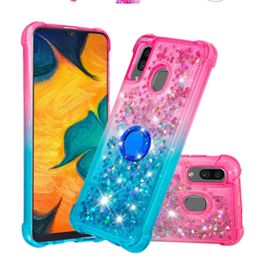 Bling Liquid Sand diamond ring cases bracket Gradient Quicksand phone case For 15 14 13 12 and J6 A6 Plus A20 cover