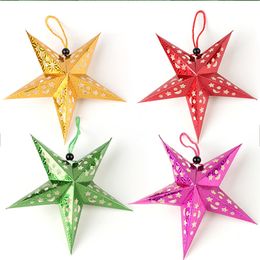 christmas decoration threedimensional laser fivepointed stars ceiling decoration hanging paper star mall scene ornaments