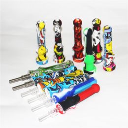 smoking 14mm Silicone Nectar Mini Water Pipes with titanium Tips Quartz Nails Concentrate Straw Bong Rig