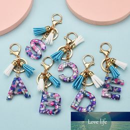 Cute Creative Letter Alphabet Crystal Arylic Liquid Keychain for Women Key Chains Ring Car Bag Tassels Pendent Charm D587