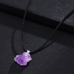 Fashion Purple Stone Pendant Necklace for Women Natural Rope Chain Jewelry Statement Accessories Initial Pendant Gift