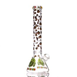 Mushroom printed Beaker 7mm Glass Bong 14" with logo bongs strong and heavy water pipe for herb hookahs