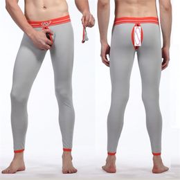 WJ Men's cotton Thermal underpants Ass open front taking Gay wear Hollow , high quality cotton menS long Jhons 201106