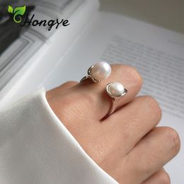 Hongye Adjustable Baroque Pearl Ring Chic Beaded Bridal Wedding Jewellery Personalised Gifts for Friend Ladies 925 Sterling Silver Y200321