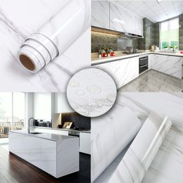 white wall cabinet UK - White Marble Self Adhesive Wallpaper for Kitchen Countertop Cabinet Furniture Removable Contact Paper Bathroom PVC Wall sticker 201009