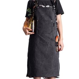 Workshop Chef Tool kitchen Aprons for Women Man Heavy Duty Thick Water Resistant Washed Canvas with Pockets Work Wear Bib 211222