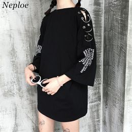 Neploe Causal Tops Ring Design T-shirt Harajuku Short Sleeve O-neck Top Tee Letter Print T Shirt Woman Medium-long TShirts 35281 201029