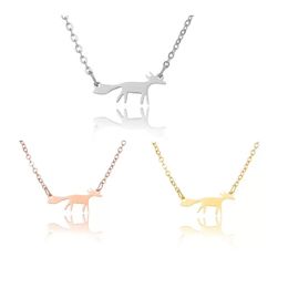 Stainless Steel Animal Fox Pendant Necklace 3 Colours Cute Little Foxs Collarbone Chain Necklace For Lady Accessories