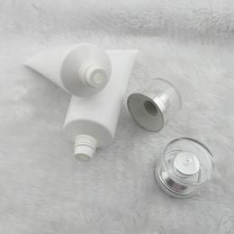 50 ml 50 lot of white PE plastic tube with bright silver acrylic screw cap, cream emulsion lotion tube ,packaging empty bottles