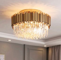 free shipping The New Luxury Crystal Chandelier Modern Gold Round Led Lighting Fixtures For Home Interior