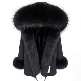 Winter Women's long coat, Raccoon fur collar, Warm and thick real natural Fur coat, Parka Women's coat Women's jacket Fur 201212