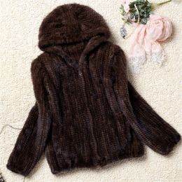 Real Fur Coat Women Winter Natural Fur Jacket Hooded Genuine Knitted Mink Fur Coat Outerwear Large Size L to 6XL Available 201103