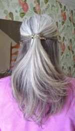 Salt and pepper grey hair ponytail hairpiece wraps around human hair Grey puff bun chignon women topper hair