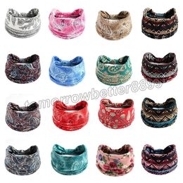 2022 New Bohemian Flower Print Wide Headband retro Knot Elastic Headwrap Turban For Women Girls soft Bandanas Hair Accessories