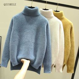 Loose Turtleneck Sweaters Women Autumn Winter Long Sleeve Knitted Pullovers Female Thick Cashmere Bottoming Shirt Jumpers Tops 211221