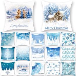 Christmas Decorations 1Pcs Winter Snow Pattern Cushion Cover Polyester 45*45cm Decorative Pillowcase Year Sofa Home PillowCover 40997