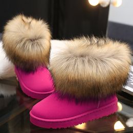 Inverno caldo donna pelliccia scarpe da neve appartamenti stivaletti moda donna punta tonda nera casual slip on stivali da donna