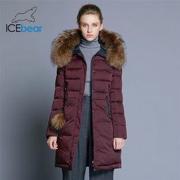 ICEbear winter women's coat long slim female jacket animal fur collar brand clothing thick warm windproof parka GWD18253 201217