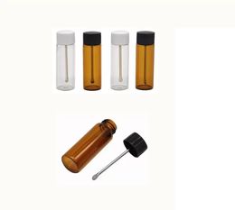 2022 new Bullet Storage Bottle Clear Brown Glass Snuff Bottles with Metal Spoon Spice Snorter Box Pill Box Mixed Colors