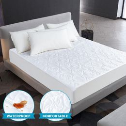 Solid Colour Quilted Embossed Waterproof Mattress Protector Fitted Sheet Style Cover for Mattress Thick Soft Pad for Bed